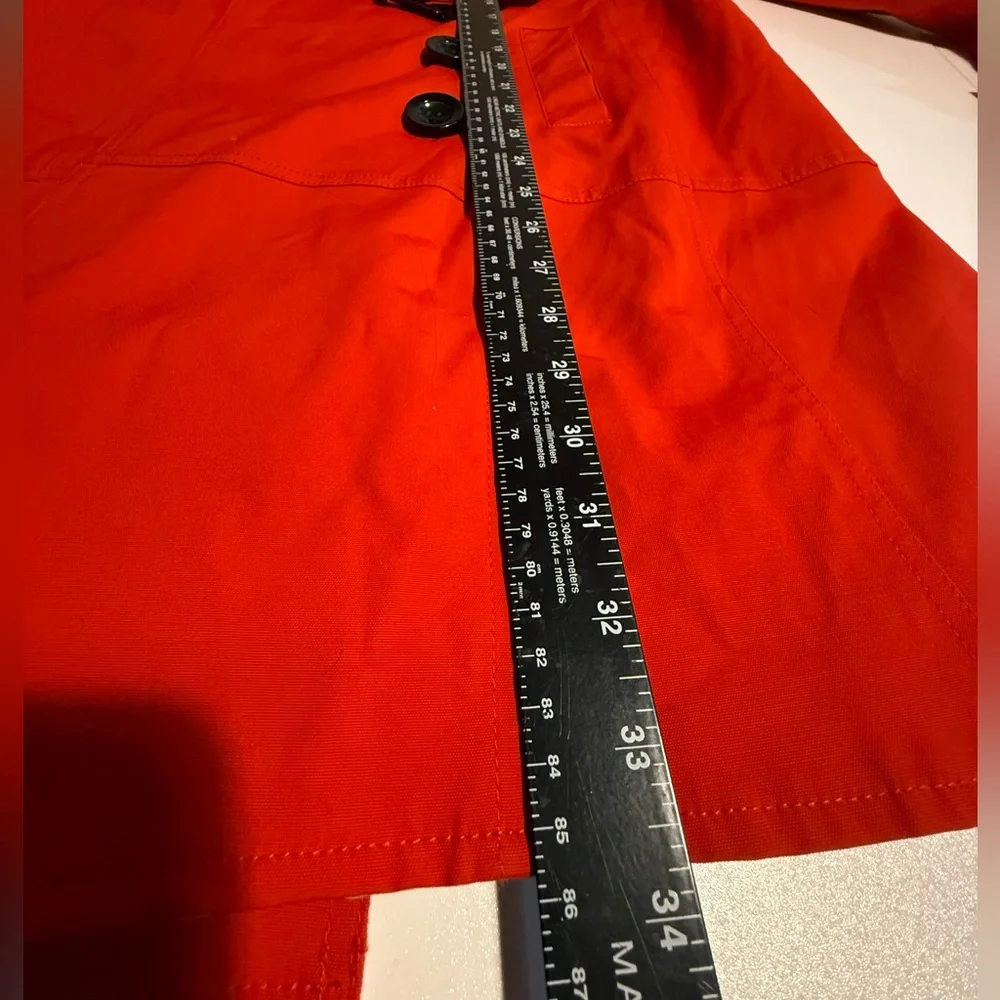 Worthington Lined Red Raincoat Black Buttons Long Sleeve Collared Belt - Picture 15 of 16